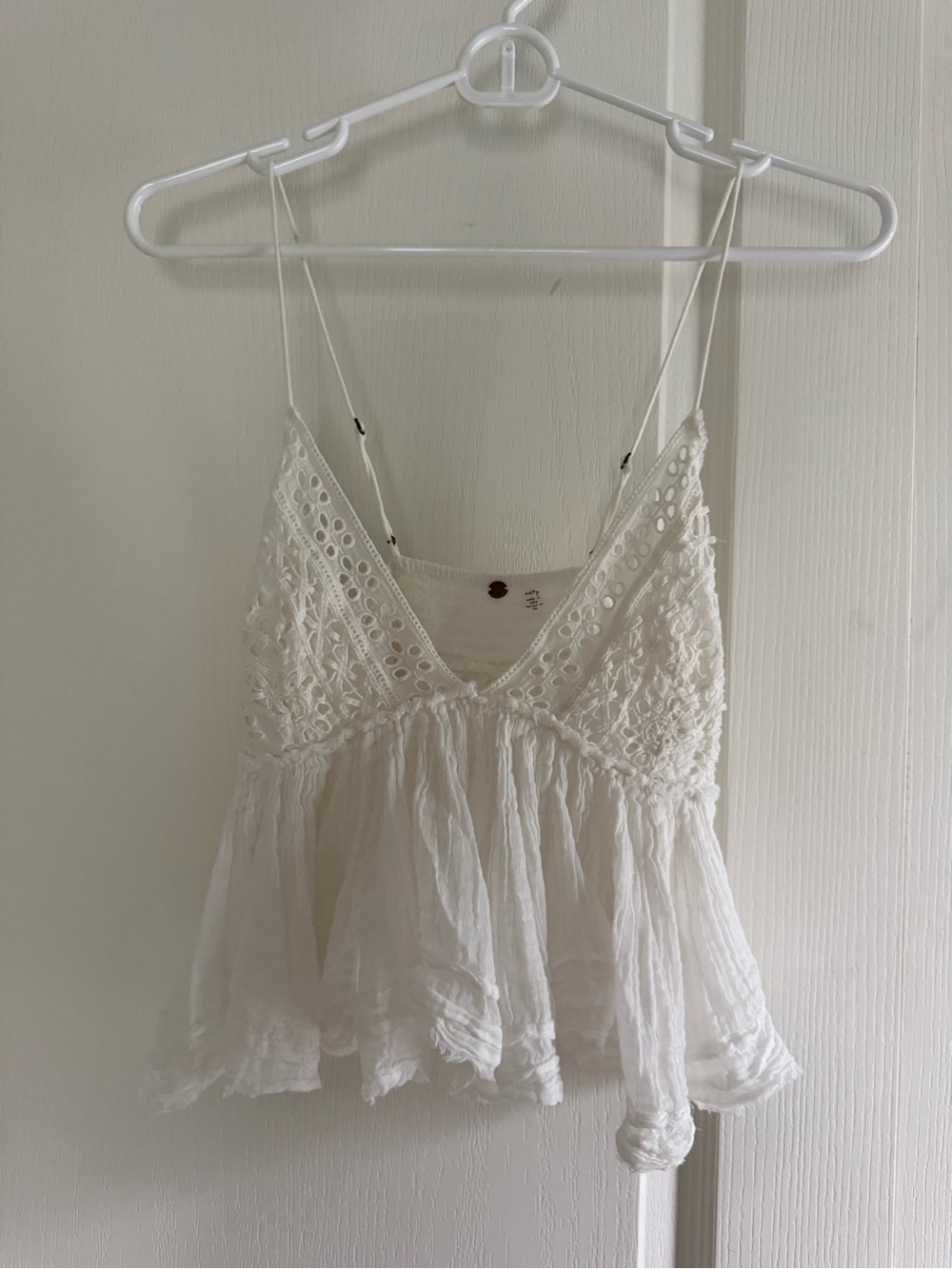 Free People White Crochet-Trim Peplum Camisole